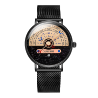 5 Kleuren heren roestvrij staal Star Moon halve roulette tijdweergave kalender quartz horloge
