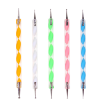 5Pcs Kleur Handvat Puntjes Gereedschap Spiraalstang Dubbel eindpunt Nagelpen Indentatiepen Punt Bloemboorgereedschap