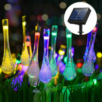 6.5M 30LED Solar Water Drop String Lights Groothoek LED Regendruppel Teardrop Outdoor Fairy String Lights voor Kerstboom