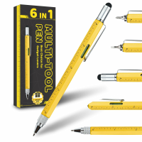6 In 1 Multitool Pen met Stylus Linialen Waterpas Schroevendraaiers Duurzaam Aluminium Lichaam Uitschuifbaar Ontwerp Ide