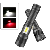6502B XHP70 Super Heldere Zoombare Power Bank LED Zaklamp Met COB Zijlicht Jacht Rood Blauw Licht USB Oplaadbare Verlich