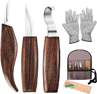 7 In 1 Houtsnijgereedschapset met houtsnijhaakmes, houtsnijmes, chip snijmes, handschoenen, messenslijper voor beginners
