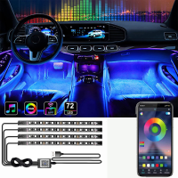 72LED One Voor Vier Auto Interieur Ambient Voet Strip Licht Backlight Remote App Muziek Controle RGB Decoratieve Lampen
