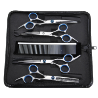 7Pcs / lot hond kat verzorging schaar set rechte gebogen snijden dunner scharen kit puppy tondeuse huisdier schoonheid