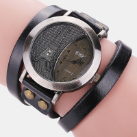8 Kleuren echt lederen band roestvrij staal vintage meerlagige kronkelende toren wijzerplaat quartz horloge