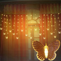 96 LED Butterfly String Curtain Lights Colorful Bruiloft waterdichte lamp 8 standen