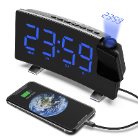 AGSIVO 8 Inch Projectie Wekker met 180° Draaibare Projector / FM Radio / Snooze / 3 Niveaus Helderheidsdimmer / Gebogen