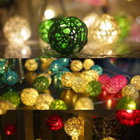 Batterij aangedreven 1.8M 10LEDs Rattan Ball Fairy String Lights voor Christmas Garden Party