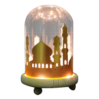 Batterij aangedreven Ramadan moskee nachtlampje glazen deksel houten basis decoratie geschenk