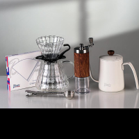 Bincoo Koffieset Koffieaccessoires Houtnerf Handmatige Grinder Glazen Pot met Filter Gooseneck Druppelketel Set voor Kof