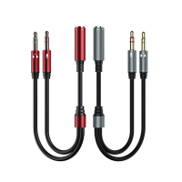 BYZ BC 022 3,5 mm male naar aux naar dual 3,5 mm female audiokabeladapter met microfoon voor bedrade oortelefoons mobiel