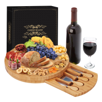 Cheese Cutting Board and Cheese Serving Platter Bamboo Tray and Knife Set Included 4 Steel Knife Four Piece Cheese Plate