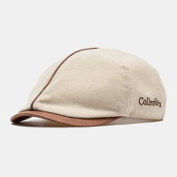 Collrown Heren Katoenen Effen Kleur Letter Geborduurde Voorwaartse Cap Platte Pet Baret Cap