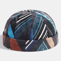 Collrown Mannen Corduroy Patchwork Kleur Onregelmatige Streep Geometrische Patroon Mode Toevallige Brimless Beanie Huisb