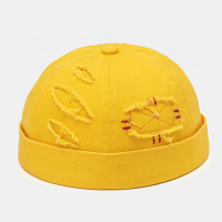 Collrown Unisex Katoen Effen Kleur Beschadigde Patch Mode Brimless Beanie Landlord Cap Skull Cap