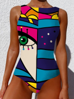 Dames gestreepte print mesh rugsluiting backless rekbare badkleding