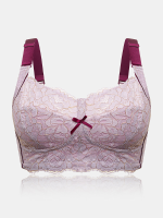Dames Lace Jacquard Contrast Bow Wireless Full Cup Behaaglijke licht gevoerde BH