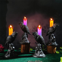 Decoratie voor Halloweenfeest: zwarte kraai kandelaar lamp,rookloos op batterijen werkend,met LED kaarsenhouder voor Hal