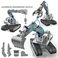 DIY Science And Education Assembly Engineering Team Hydraulic Power Crawler Excavatof Bulldozer Puzzle STEM Toys