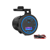 Dual USB QC3.0 Snel Opladen + PD poort 65W Hoog vermogen 2 Poorten Autolader met Blauwe LED licht voor iPhone Samsung