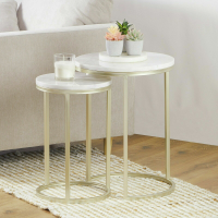 Echt marmeren salontafel set van 2 ronde bijzettafel metalen voet
