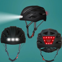 Fietshelm met LED lamp en geïntegreerd LED achterlicht, integraal gevormd, voor buitensport, fietsen en motorrijden.