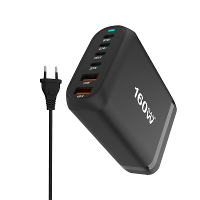 [GaN Tech] 160W 6 Port USB PD Charger 2USB A+4USB C Fast Charging Desktop Charging Station EU Plug US Plug for iPhone 15