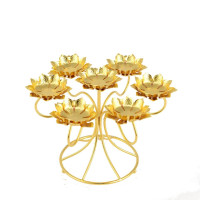 Geassembleerde Lotus Style roestvrijstalen zeven ster boter lamp kaars houder voor dagelijks bidden of boeddhisme aanbid