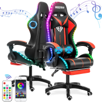 GEEPRO Massage Video Gaming Stoel met Voetensteun Verstelbare Hoogte met Lendensteun en Hoofdsteun in Racersstijl Gamers