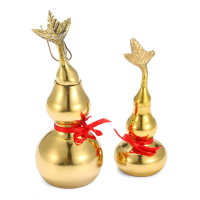 Goud messing Feng Sui kalebas met rood lint Good Luck collectie decoraties