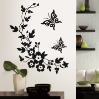 Grappige Nieuwigheid Vlinder Bloem Wijnstok Badkamer Muursticker Woondecoratie Vinyl Muurstickers