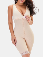 Grote maten dames Tommy Control Hip Lifting Zip Front Open Crotch Lace Trim Bodysuits