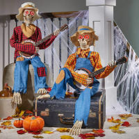 Halloween Rock Singer Schedel Standbeeld Gloeiende Geanimeerde Banjo Skeletten Spookhuis Tuindeur Patio Kerkhof Decorati