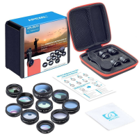 Hizek 10 in 1 Telefoonlens Kit Macro Lens Groothoeklens Fisheye Lens Telelens CPL Flow Radial Star Filter Caleidoscoop 3
