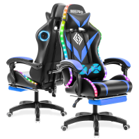 Hoffree Massage Gaming Stoel Voetensteun Draaibare Ergonomische Race Computer Kantoorstoel met LED Bluetooth Speaker