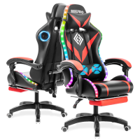 Hoffree Massage Gaming Stoel Voetsteun Draaibare Ergonomische Racecomputer Office Chair Met LED Bluetooth Speaker