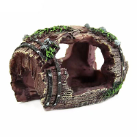 Houten Barreldesign Schuilplaats Grot Aquarium Tank Resinornamenten Decoratie Ruïnes Decor voor Aquaria