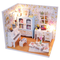 Houten DIY handgemaakte monteer miniatuur poppenhuis Kit speelgoed met LED licht stofkap voor geschenkverzameling Woonde