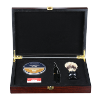 Houten kistenset Vierdelige set Scheren voor mannen ＆ Scheerset Ouderwetse opvouwbare scheerkwast Scheerzeep Houten kist