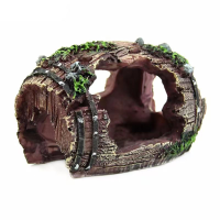 Houten Vat Ontwerp Onderdak Grot Aquarium Tank Hars Ornamenten Decoratie Ruïnes Decor voor Aquaria