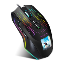 HXSJ J500 Bedrade gamingmuis USB RGB gamemuis met scherm 6 Instelbare DPI voor desktopcomputer Laptop PC