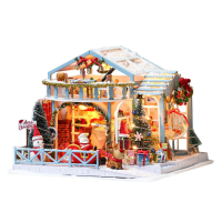 IIECREATE 2020 Nieuwe Kerst K 058 Kerst Sneeuwnacht DIY Gemonteerd Hut met Pop Driedelige Set Met Stofkap