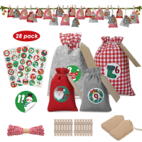 JOYXEON 28PCS Kerst Opknoping Advent Kalenders Countdown Trekkoord Gift Bags Candy Biscuit Pouches Present Gift Wrap