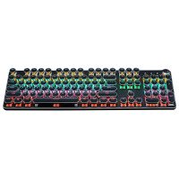K820 Steampunk Retro Mechanical Keyboard 104 Round Keys Plated Blue Switch RGB Backlit USB Wired Gaming Keyboard for Des
