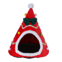 Kat Hond Kerstboom Vorm Fluweel Warm Huis Grot Bedden Indoor Katten Gezellige Wol Igloo Huisdier Huis