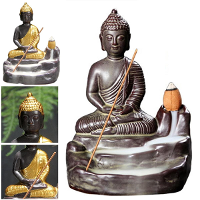 Keramische Boeddha wierook standbeeld Boeddhistische rook terugloop kegel wierookvat brander houder Home Decor