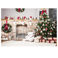 Kerst Fotografie Achtergrond 3D Boom Baksteen Haard Witte Beer Gedrukt Vinyl Fotostudio Achtergrond Doek