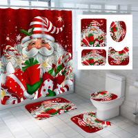 Kerstman Waterdicht Douchegordijn Kerst Anti slip Badmat Wc Mat Set Kerst Badkamer Decortaion