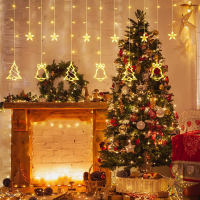 LED Kerst Gordijnverlichting Kerstman Sneeuwpop Elanden Bells Etalages 8 Functie LED Set Gordijnverlichting