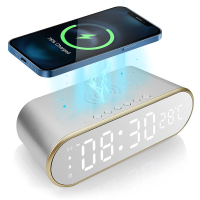 LED Mirror Digital Alarm Clock Support Phone Wireless Charging 2 Alarm Group Snooze Function Real Time Temperature